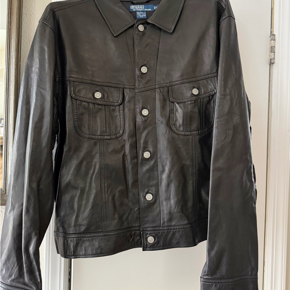 Ralph Lauren Polo Black Leather Trucker Jacket XL UNWORN